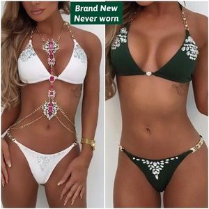 Crystal diamond bikini green bridal wedding sexy